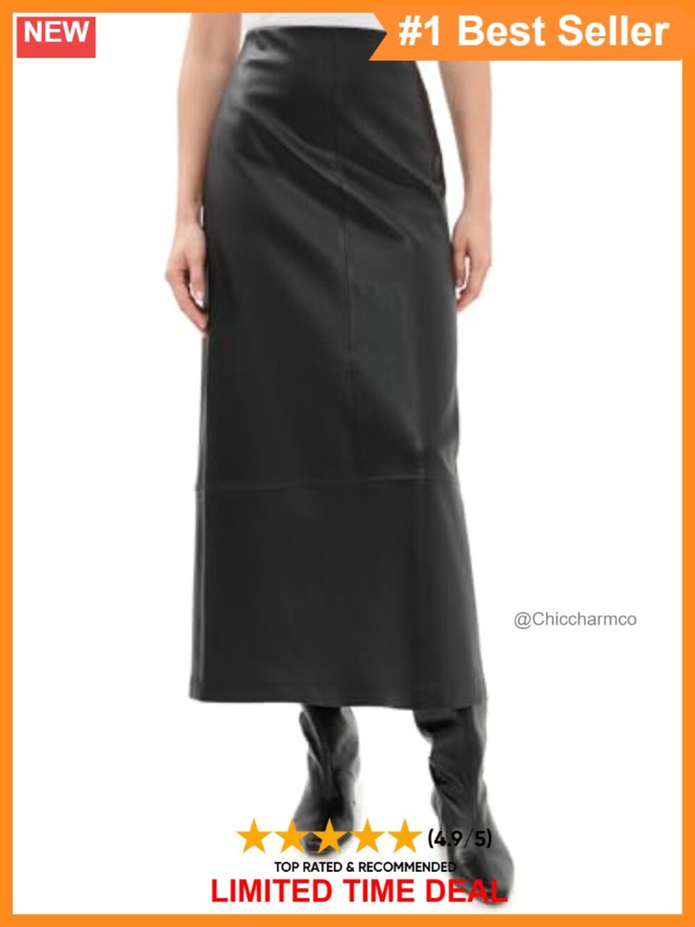 Faux Leather Maxi Skirt High Rise Split Hem Paneled Design